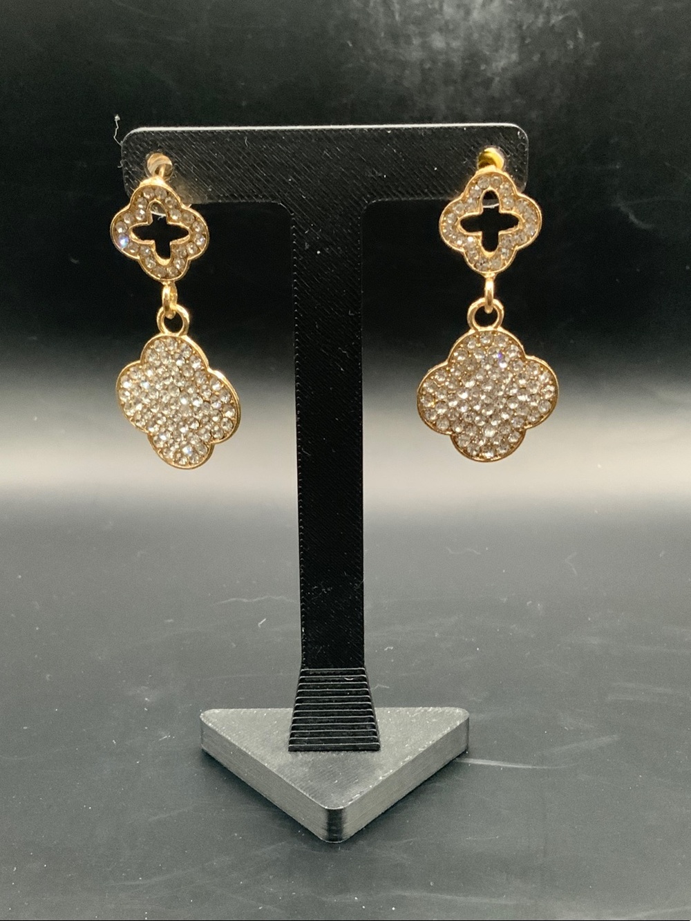 Gold Crystal Clover Drop Earrings - Brand